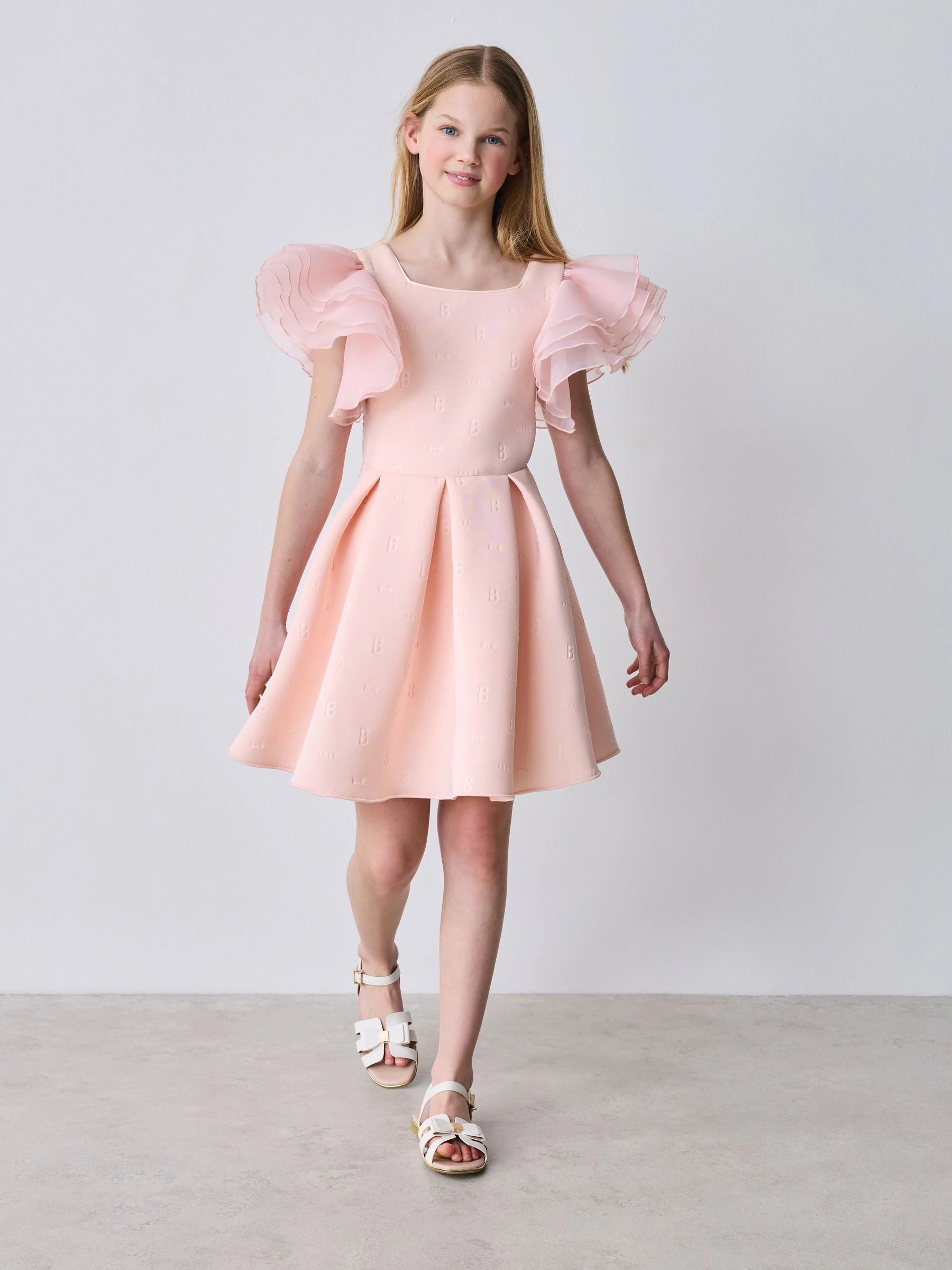Baker by Ted Baker Pink Organza Frill Sleeve Embossed Scuba Dress
