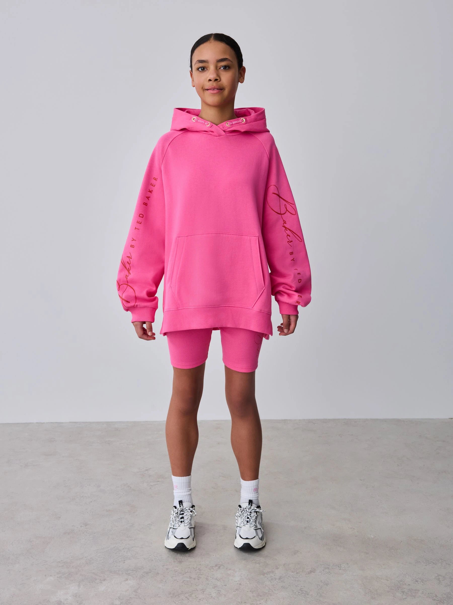 Baker by Ted Baker 2 Piece Oversized Script Pink Hoodie & Cycle Shorts Set