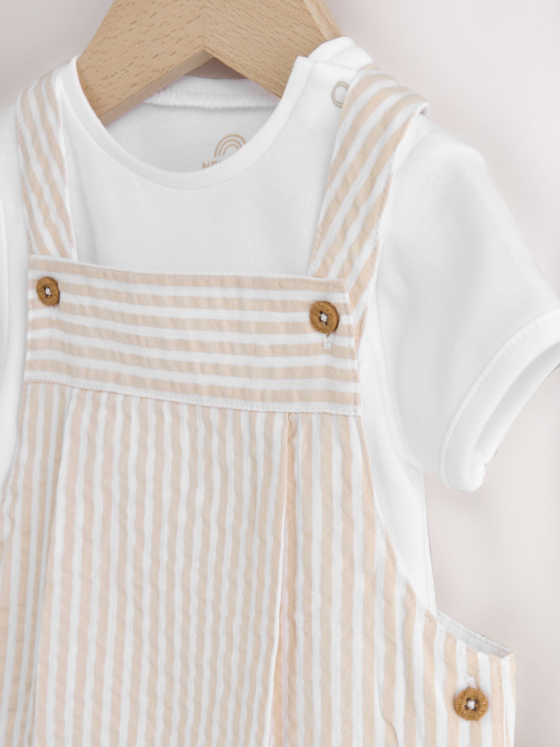 Neutral Stripe Woven Dungaree and Bodysuit Baby Set (0mths-2yrs)