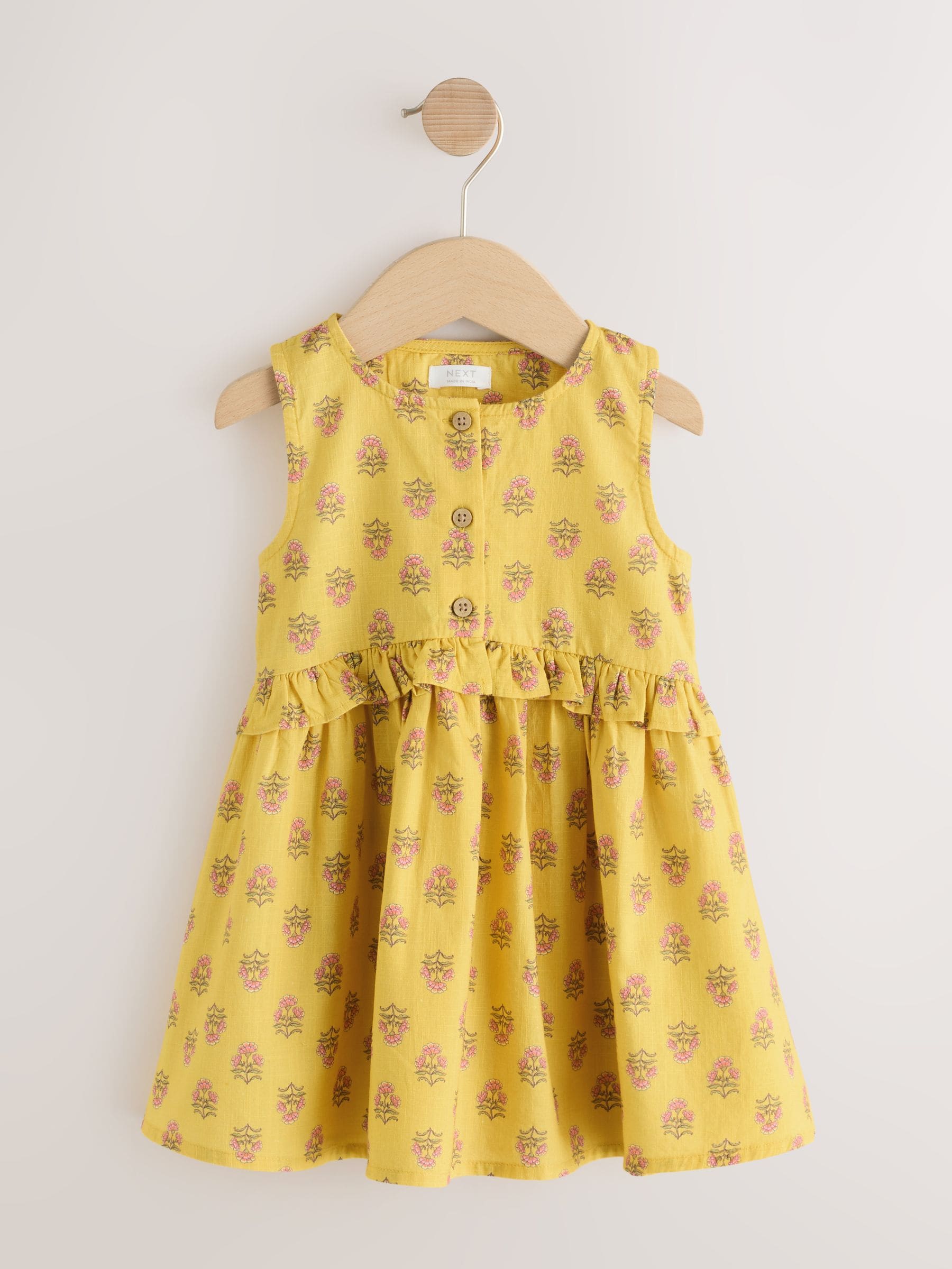 Yellow Woodblock Sleeveless Peplum Dress (3mths-8yrs)
