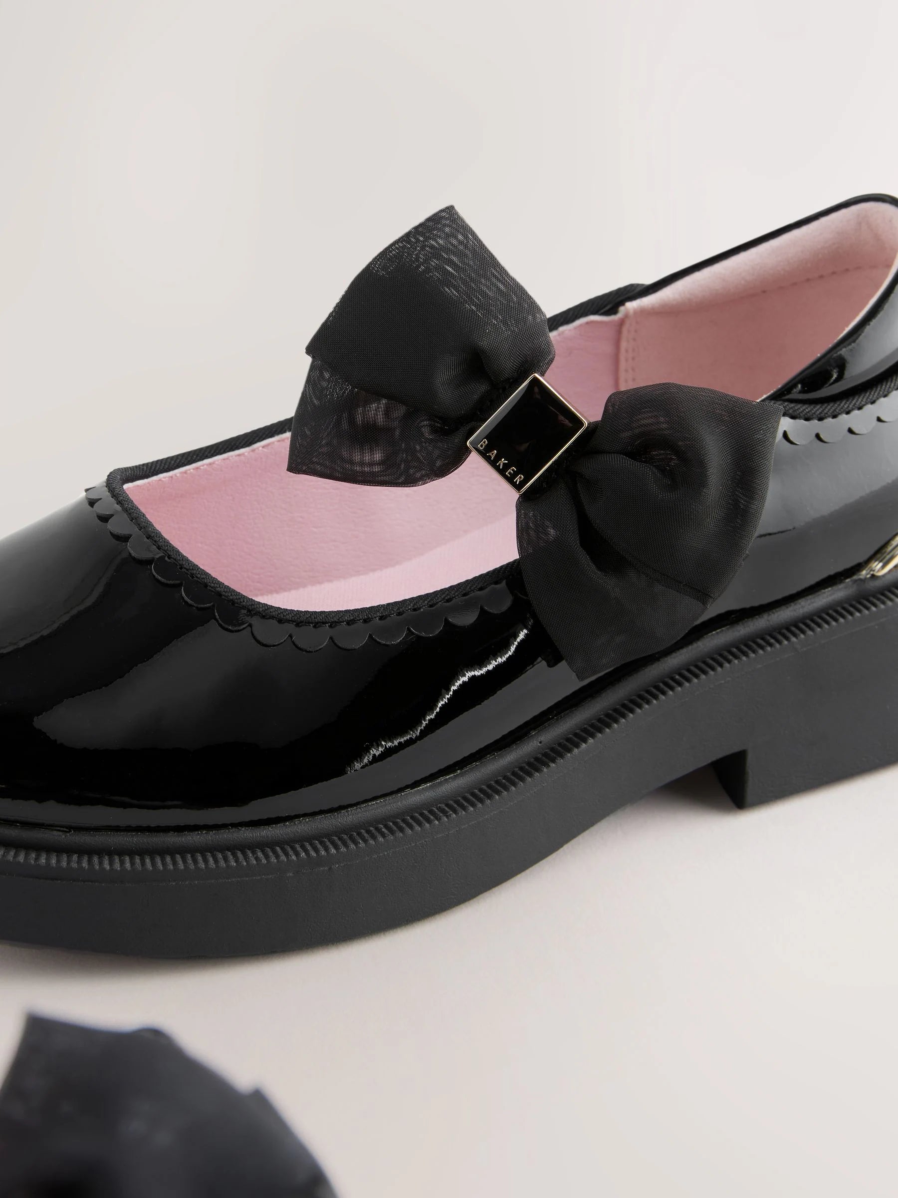Baker by Ted Baker Back to School Organza Side Bow Mary Jane Black Shoes