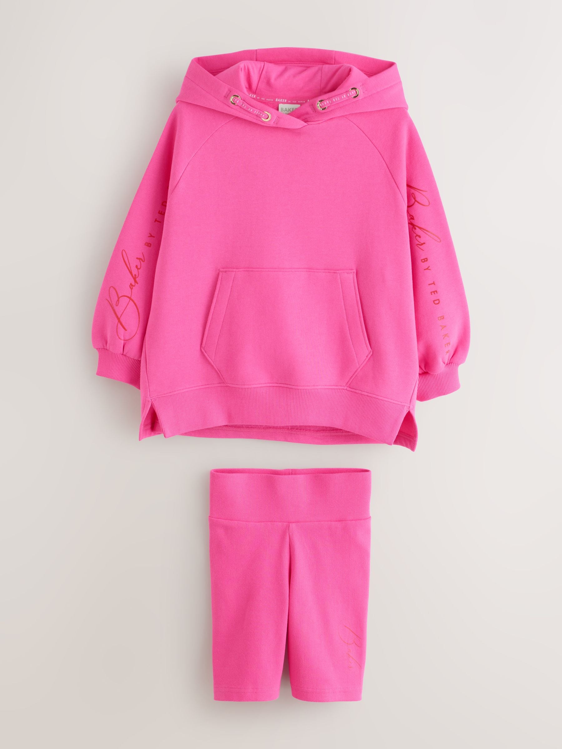 Baker by Ted Baker 2 Piece Oversized Script Pink Hoodie & Cycle Shorts Set