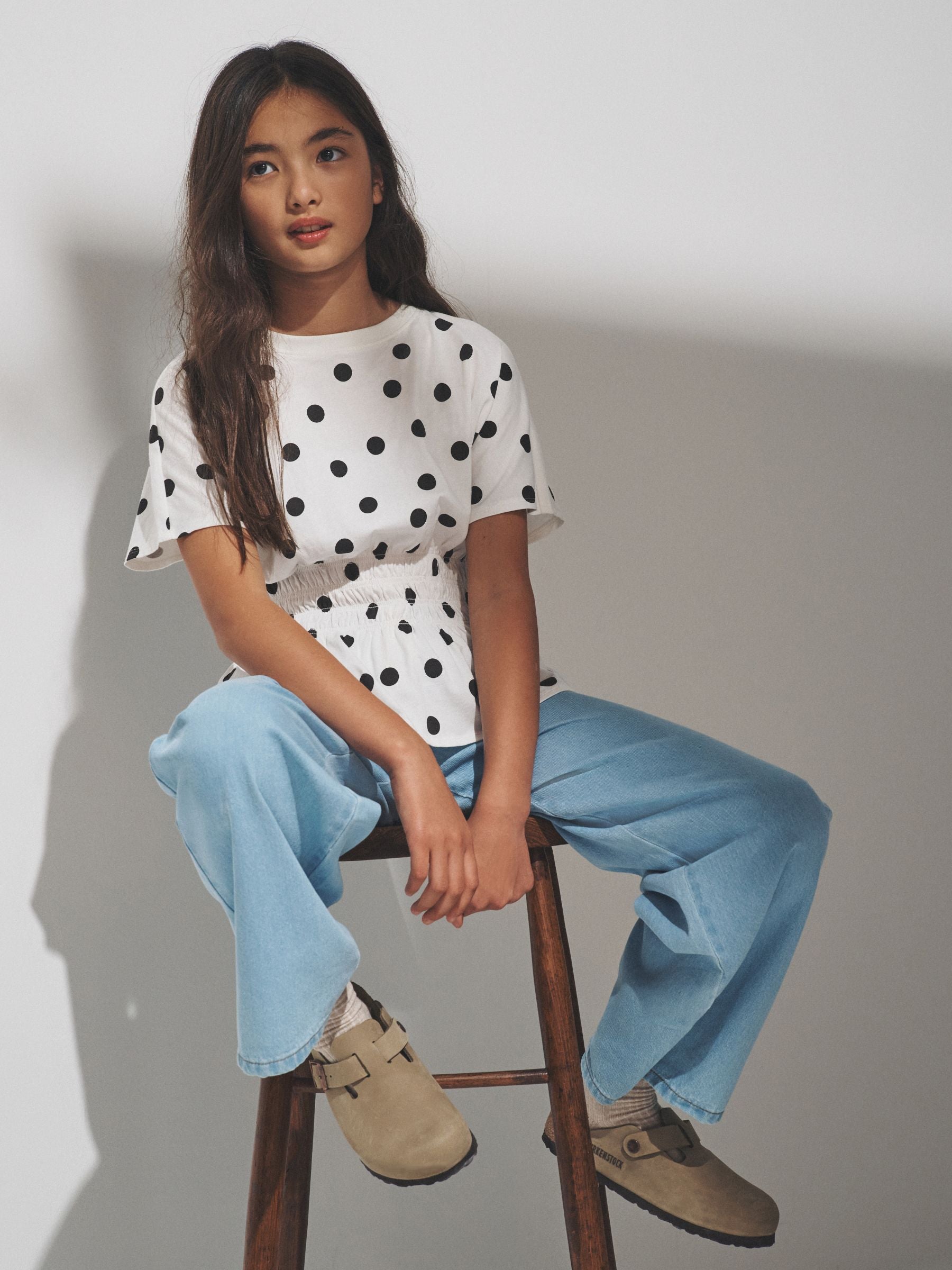 The Set 3 Pack Shirred Waist Cotton Tops Brown/Pink/Spot