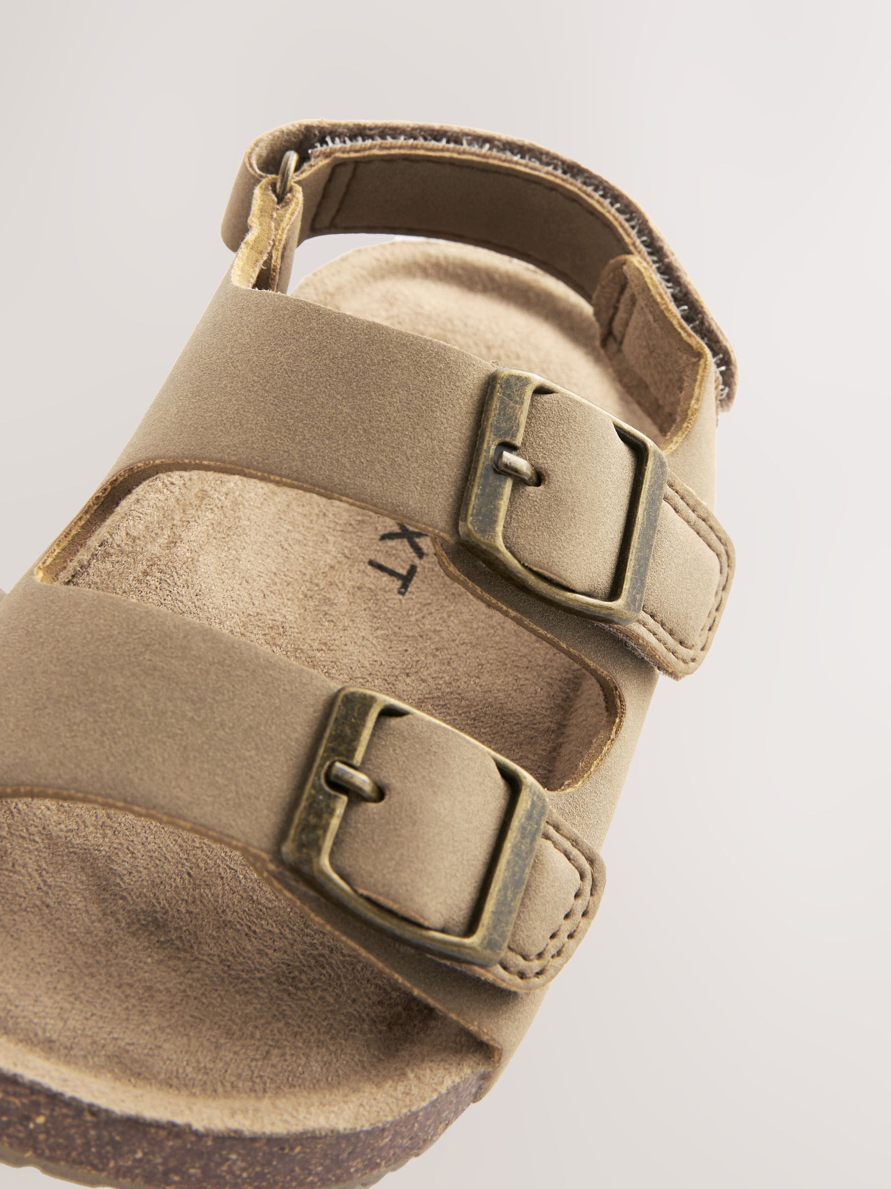 Stone Beige Standard Fit (F) Double Buckle Cushioned Footbed Sandals