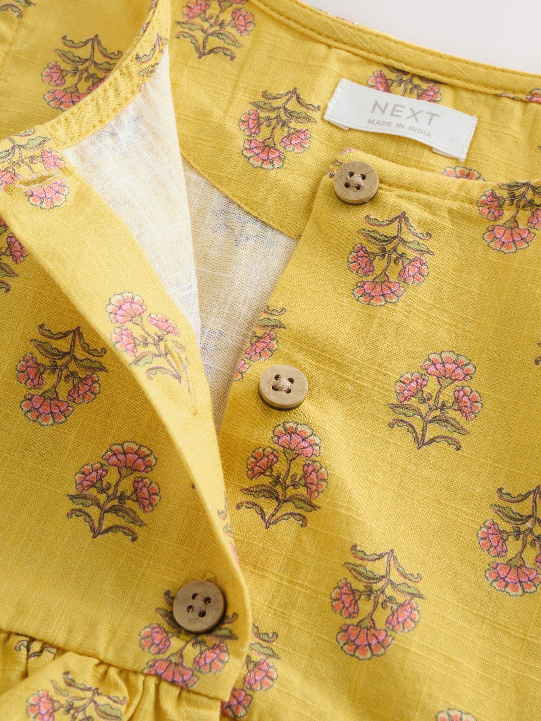 Yellow Woodblock Sleeveless Peplum Dress (3mths-8yrs)