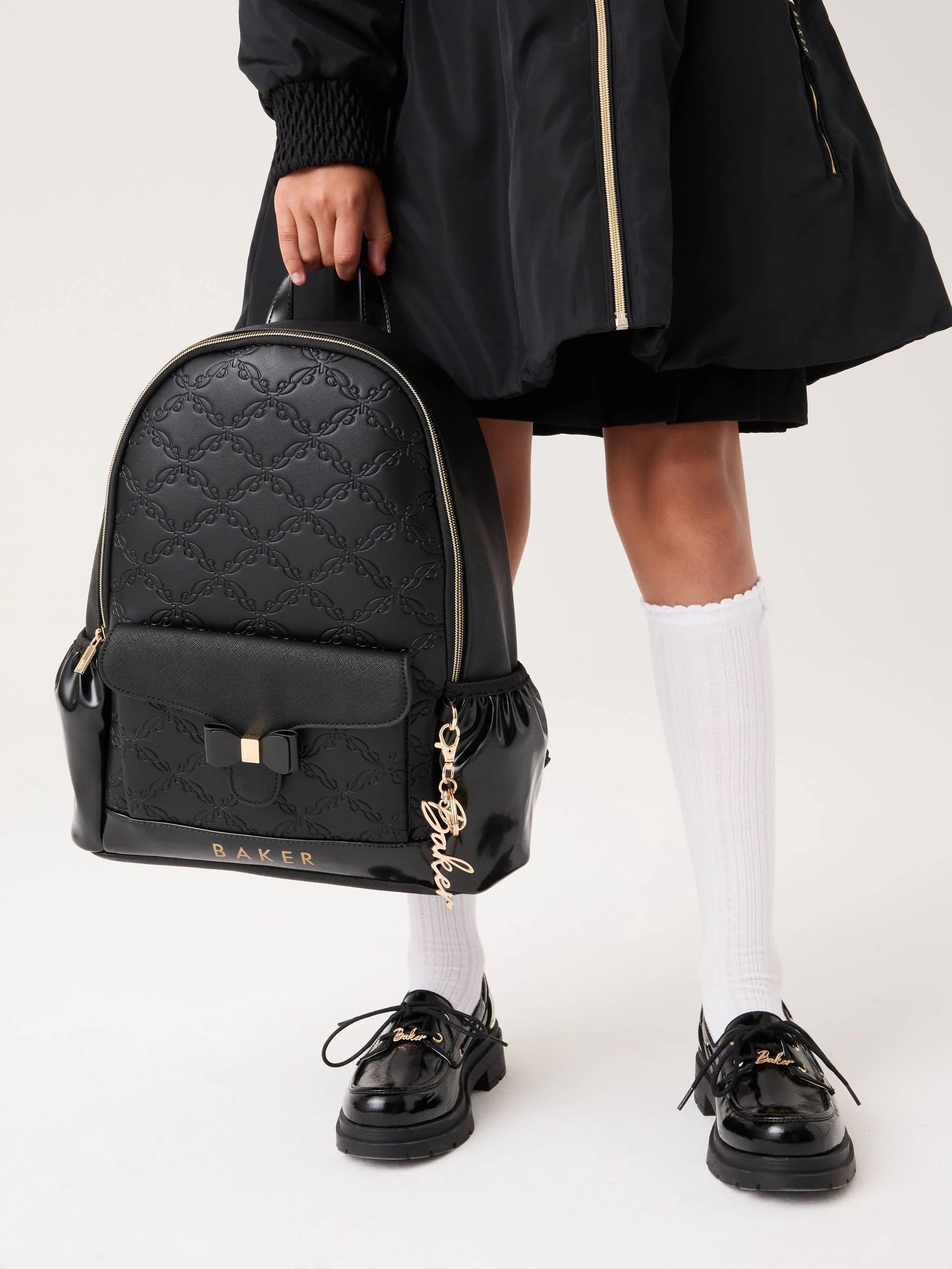 Baker by Ted Baker Black Back to School Childrens Embossed Bow Backpack