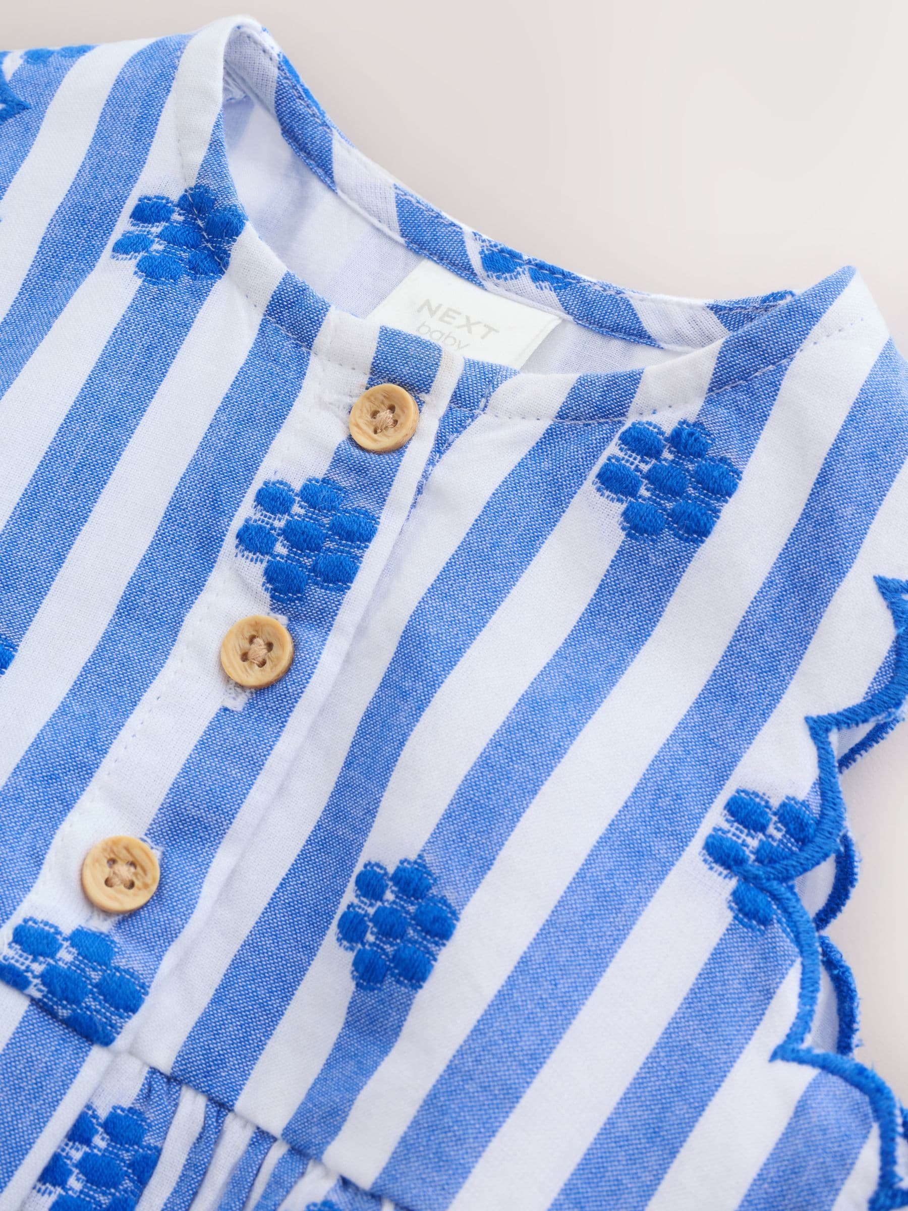 Blue Stripe Woven Baby Dress With Intergrated Bodysuit (0mths-2yrs)