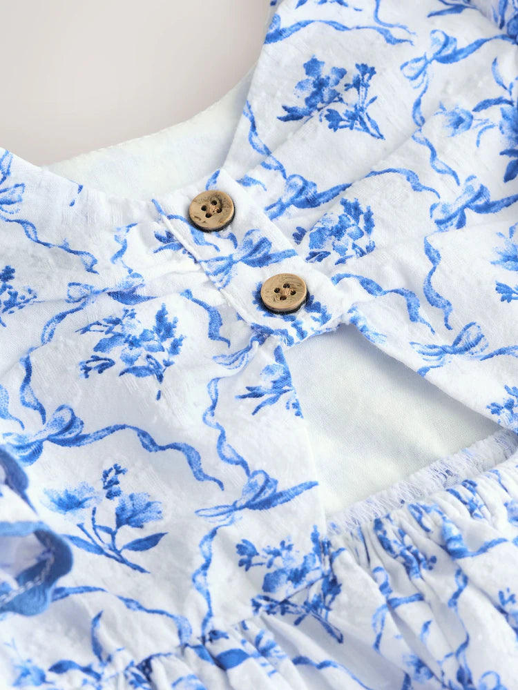 Blue Floral Angel Sleeve Dress (3mths-8yrs)