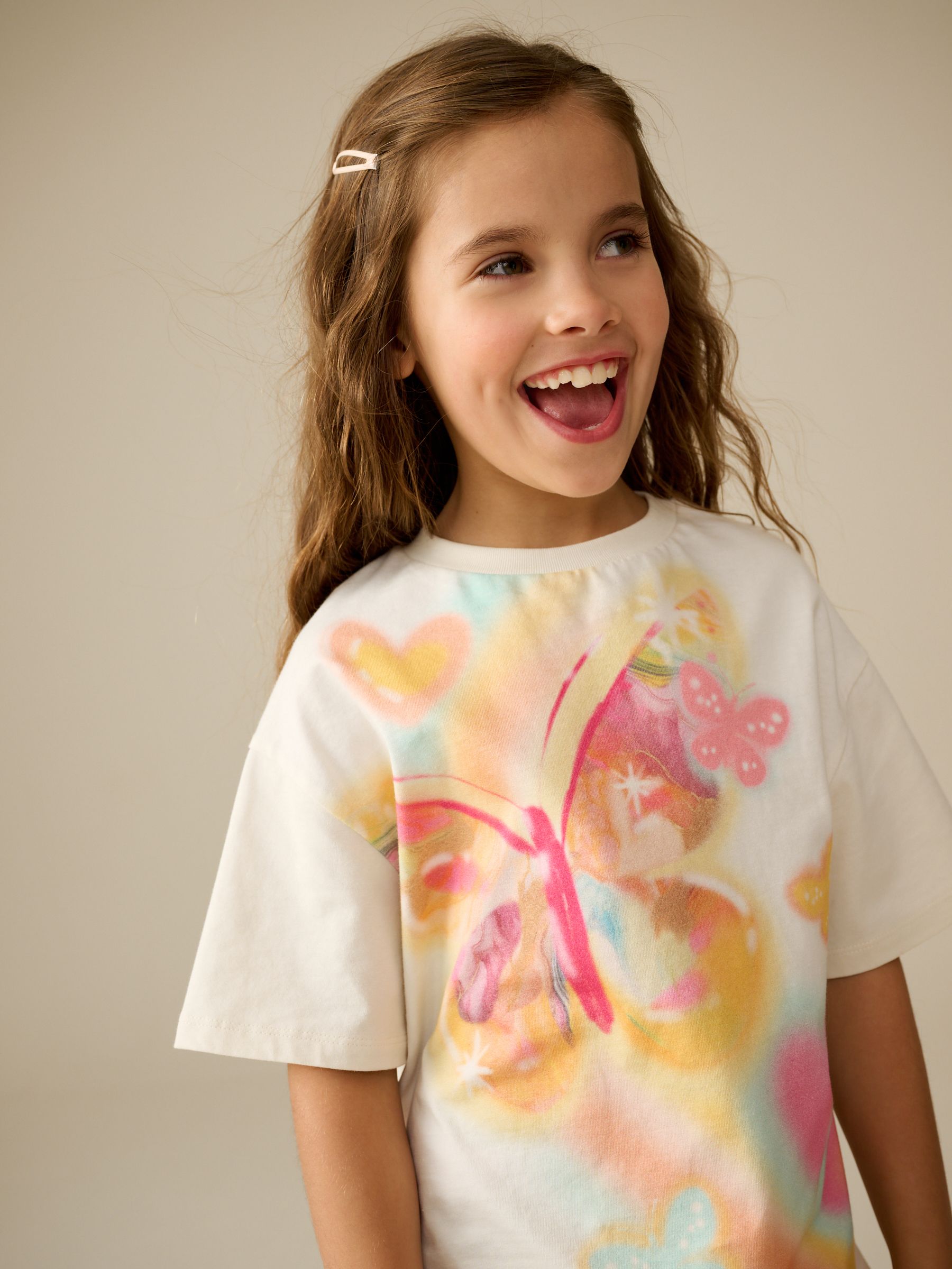 Ecru Butterfly Oversized T-Shirt Cycle Top and Shorts Set (3-16yrs)