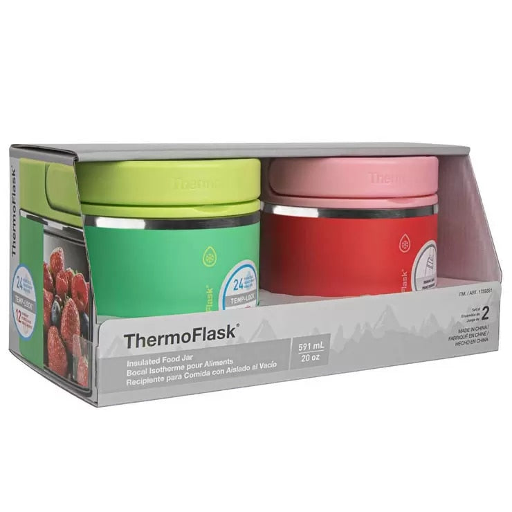 ThermoFlask 590ml Insulated Food Jar 2 Pack Green And Red