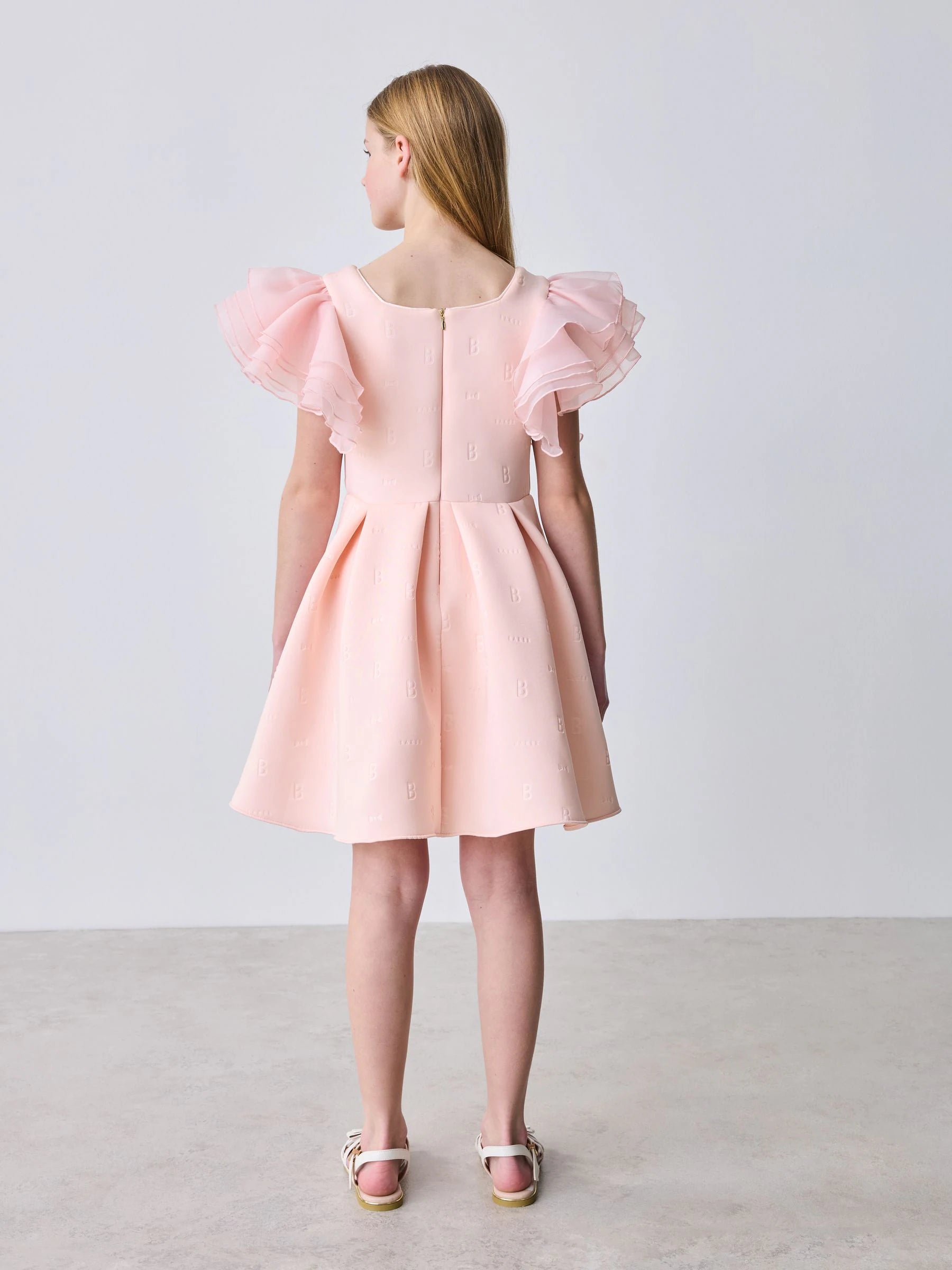 Baker by Ted Baker Pink Organza Frill Sleeve Embossed Scuba Dress