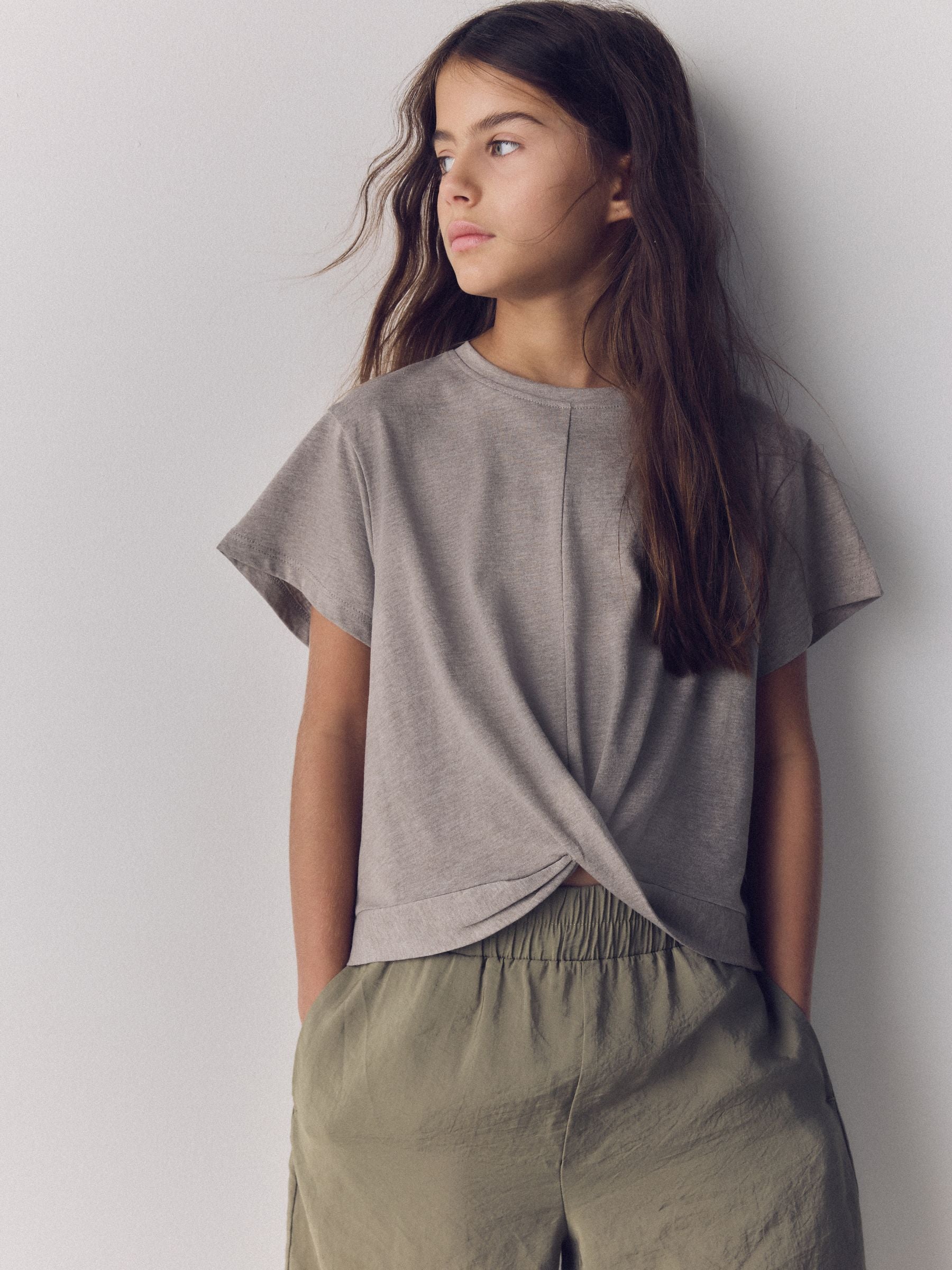 The Set 4 Pack Poly Cotton Blend Twist Front T-Shirts Brown/Cream