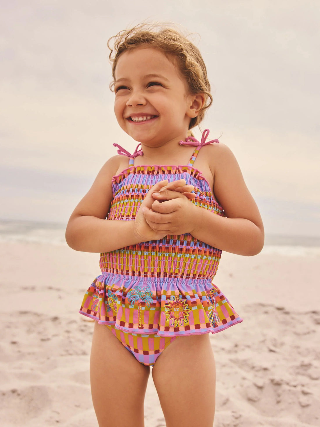 Purple/Orange Embroidered Shirred Swimsuit (3mths-10yrs)