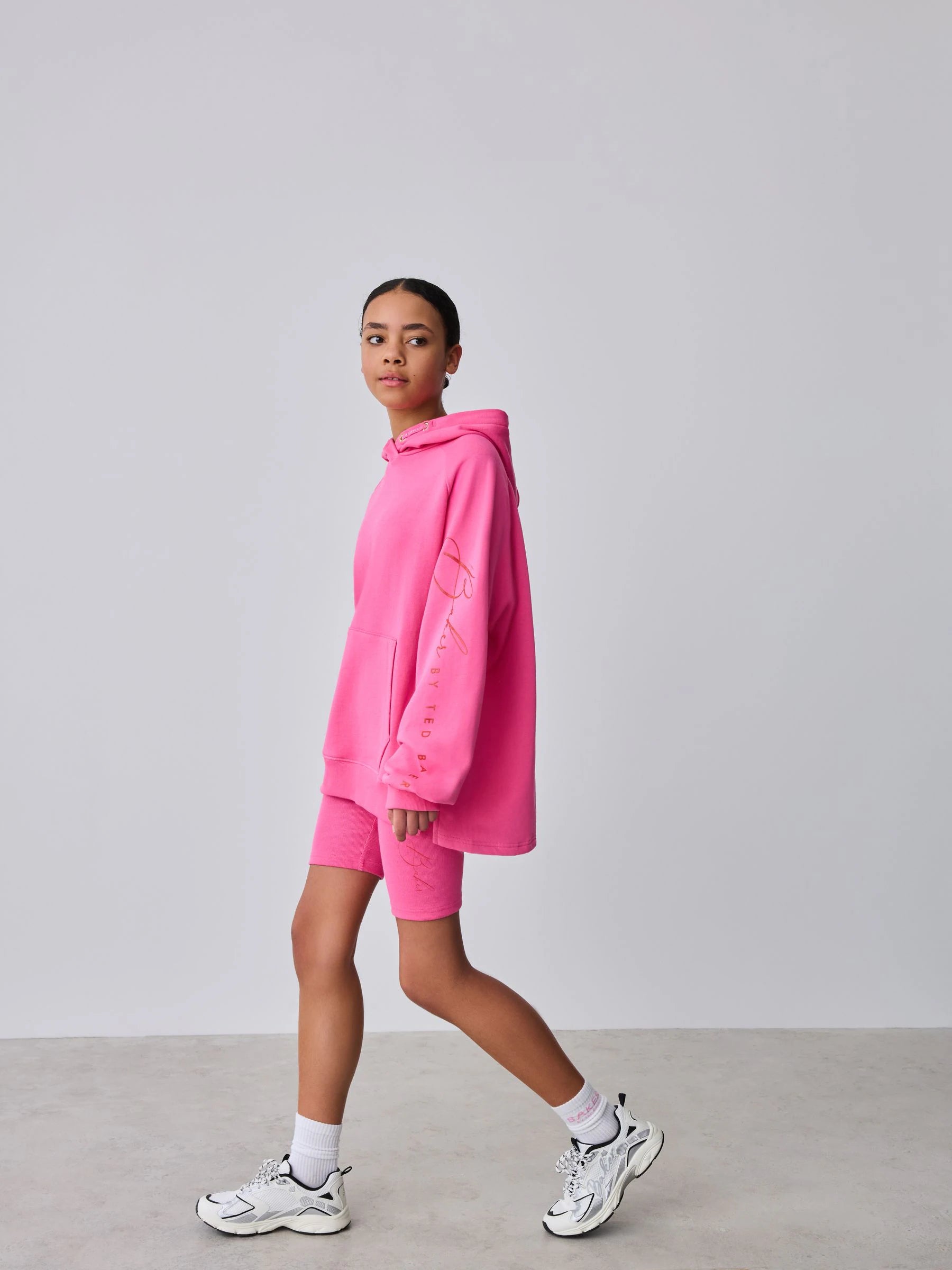 Baker by Ted Baker 2 Piece Oversized Script Pink Hoodie & Cycle Shorts Set