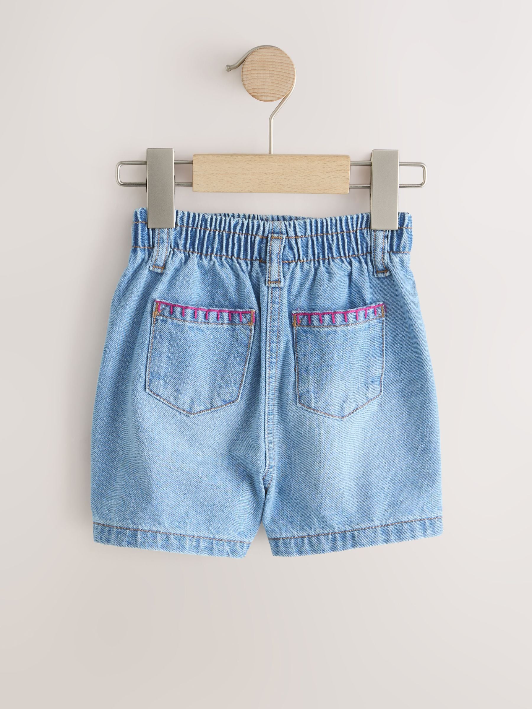 Mid Denim Crochet Flower Pull On Denim Shorts (3mths-10yrs)