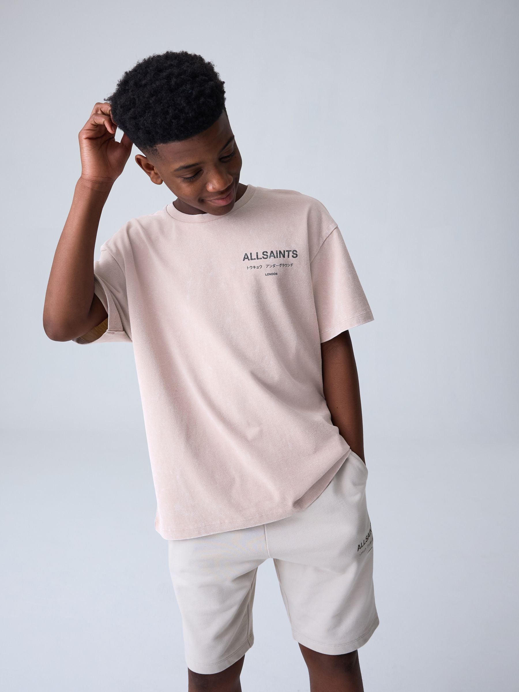 smALLSAINTS Washed Pink Oversized Underground Crew Neck Cotton T-Shirt