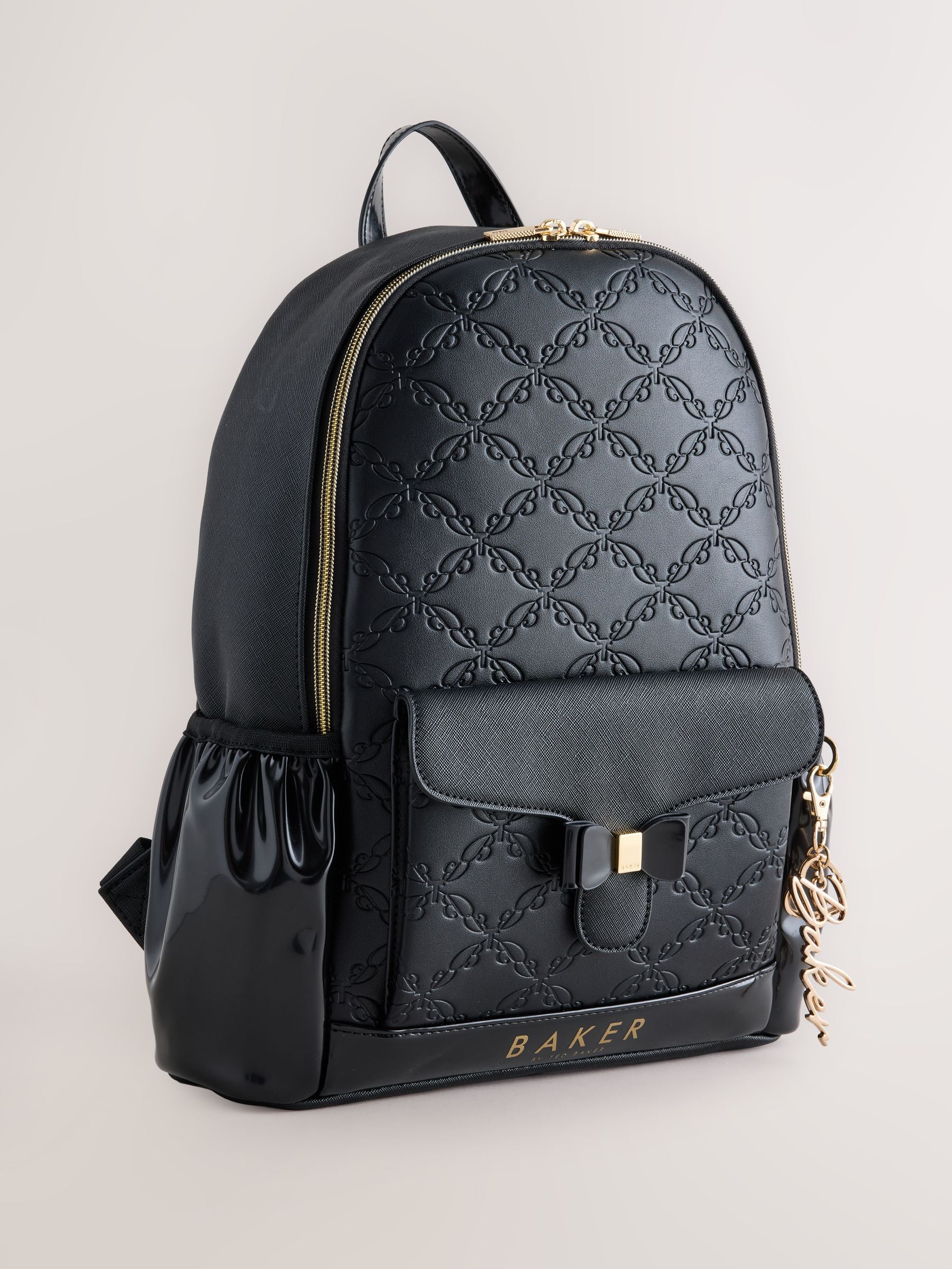 Baker by Ted Baker Black Back to School Childrens Embossed Bow Backpack