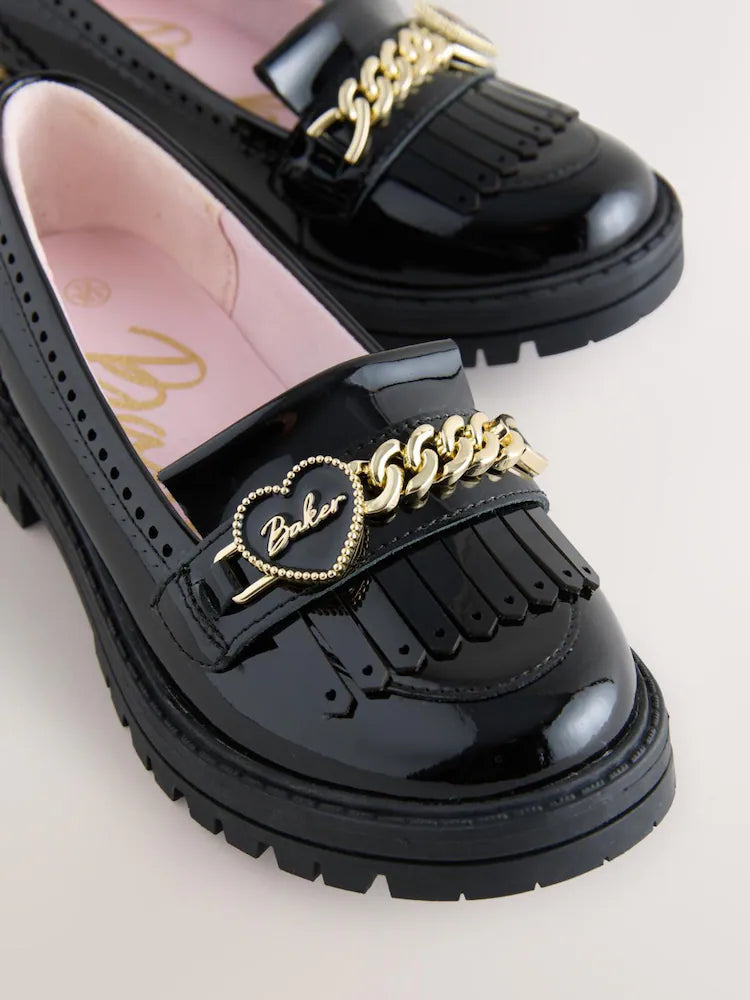 Baker by Ted Baker Black Back to School Patent Fringed Charm Loafers