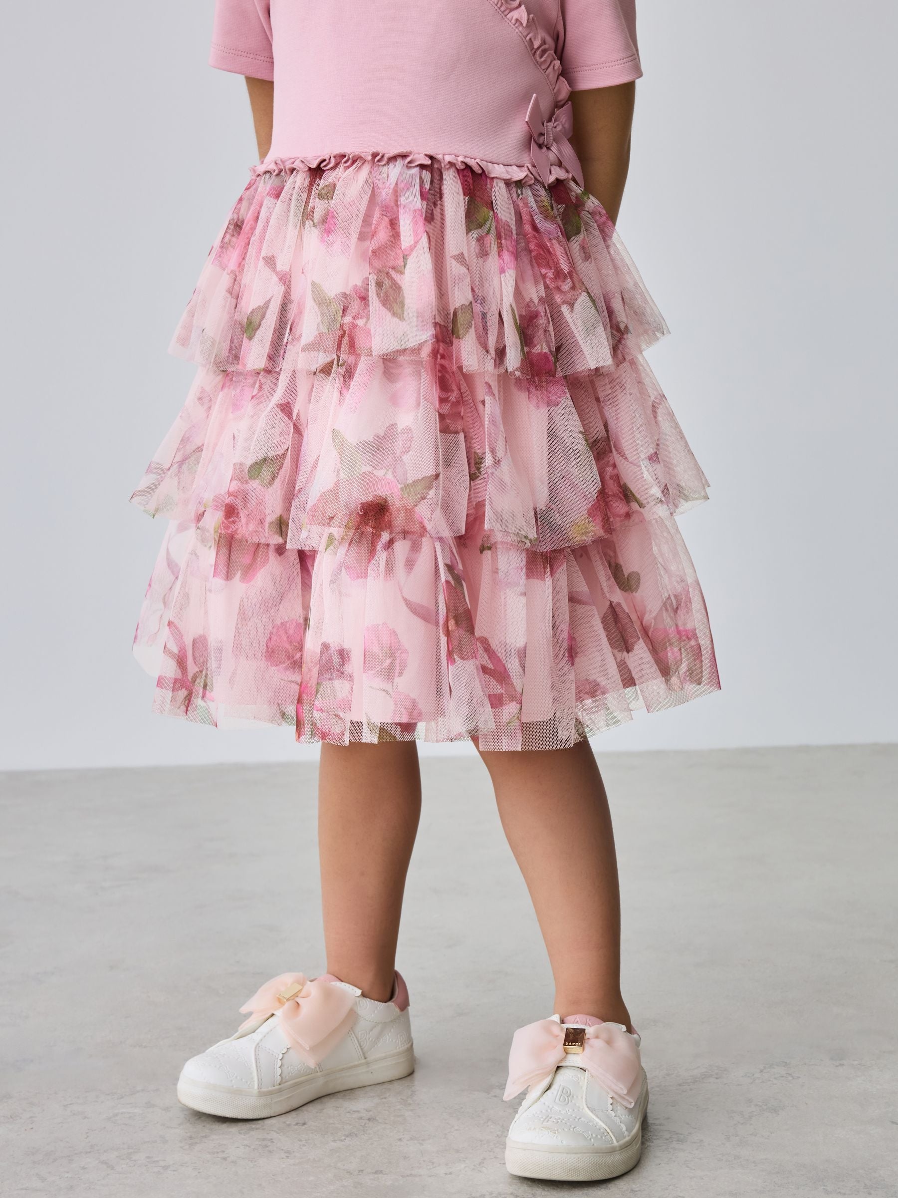 Baker by Ted Baker Ponte Wrap-Over Floral Mesh Tier Dress