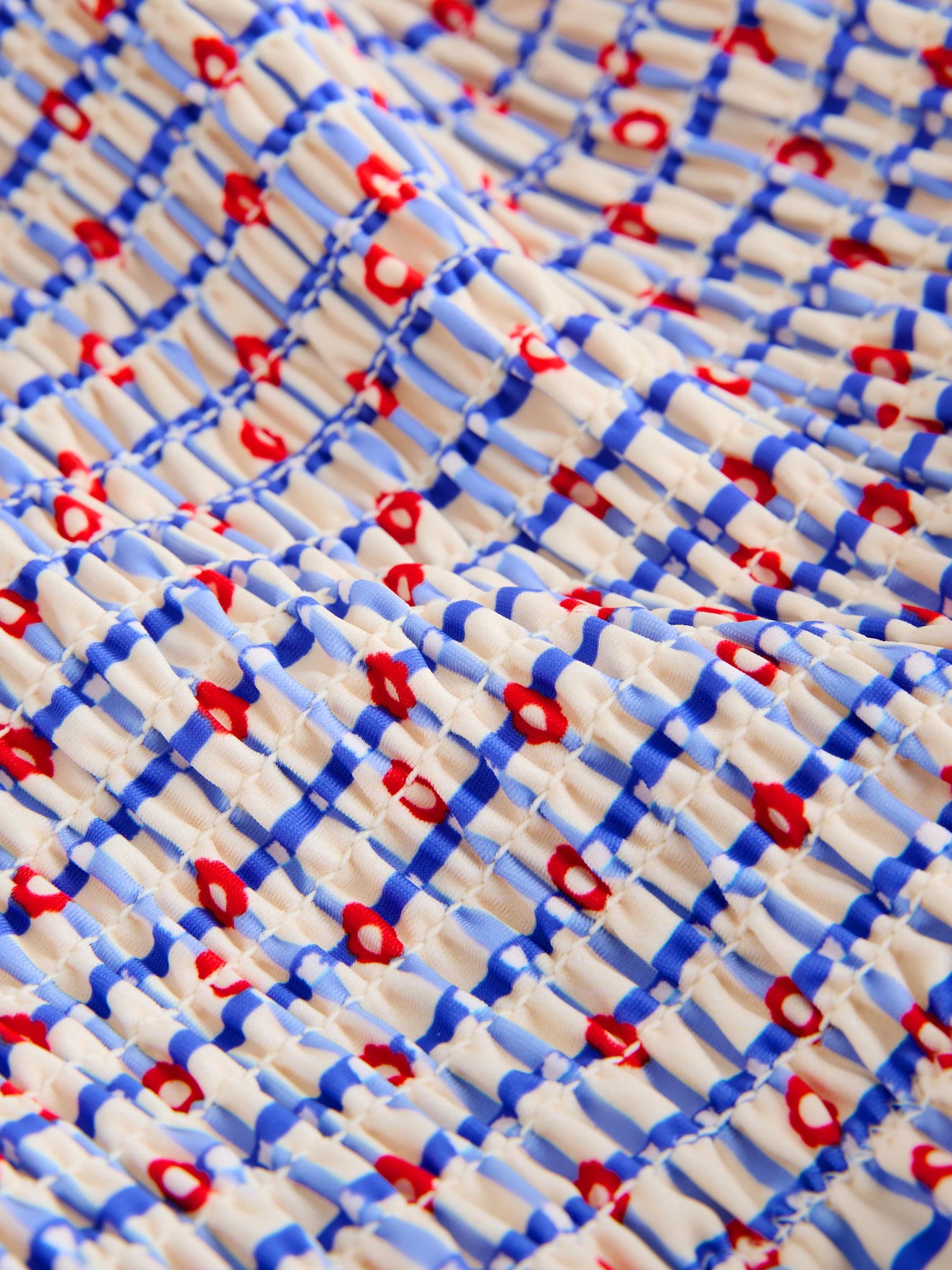 Red/Blue Check Shirred Swimsuit (3mths-10yrs)