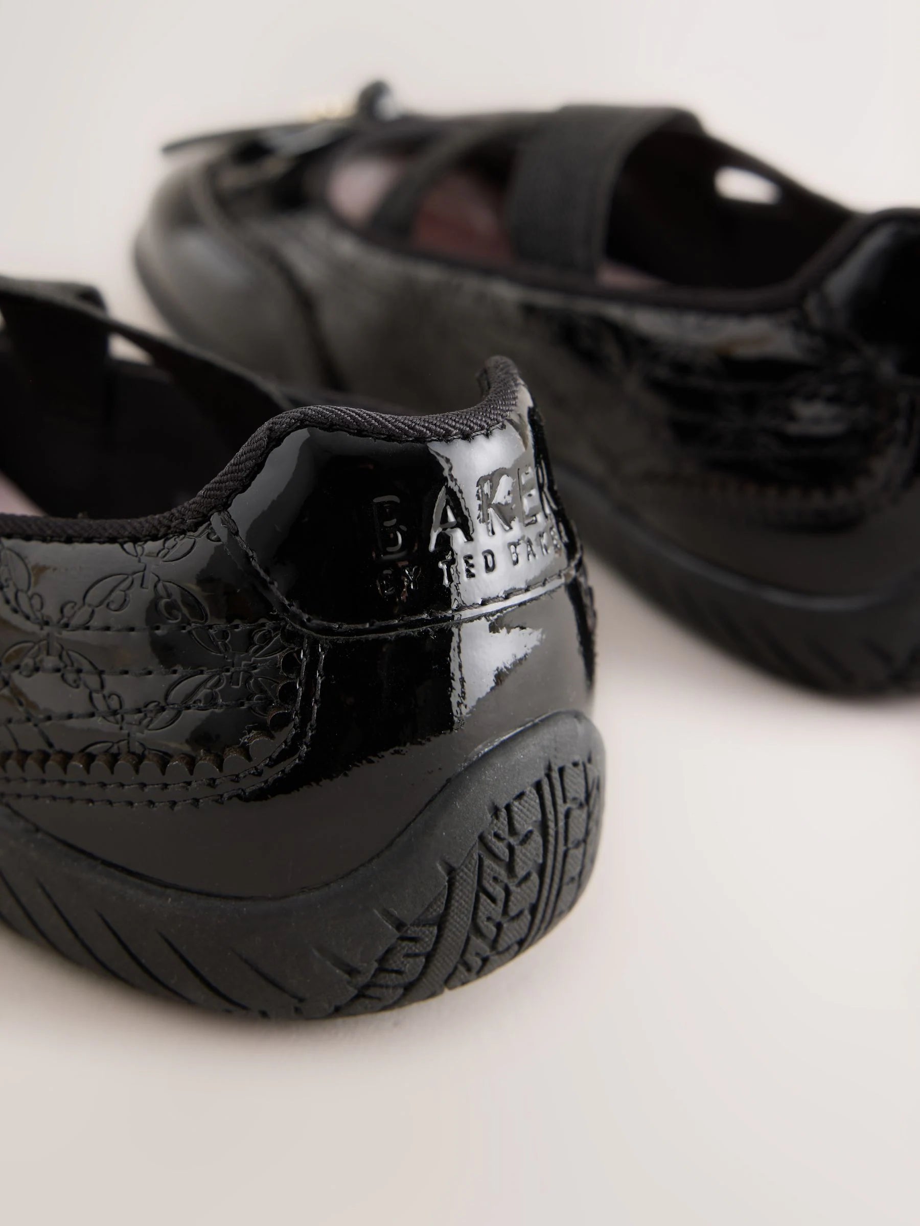 Baker by Ted Baker Black Back to School Patent Embossed Ballet Strap Bow Mary Jane Trainers