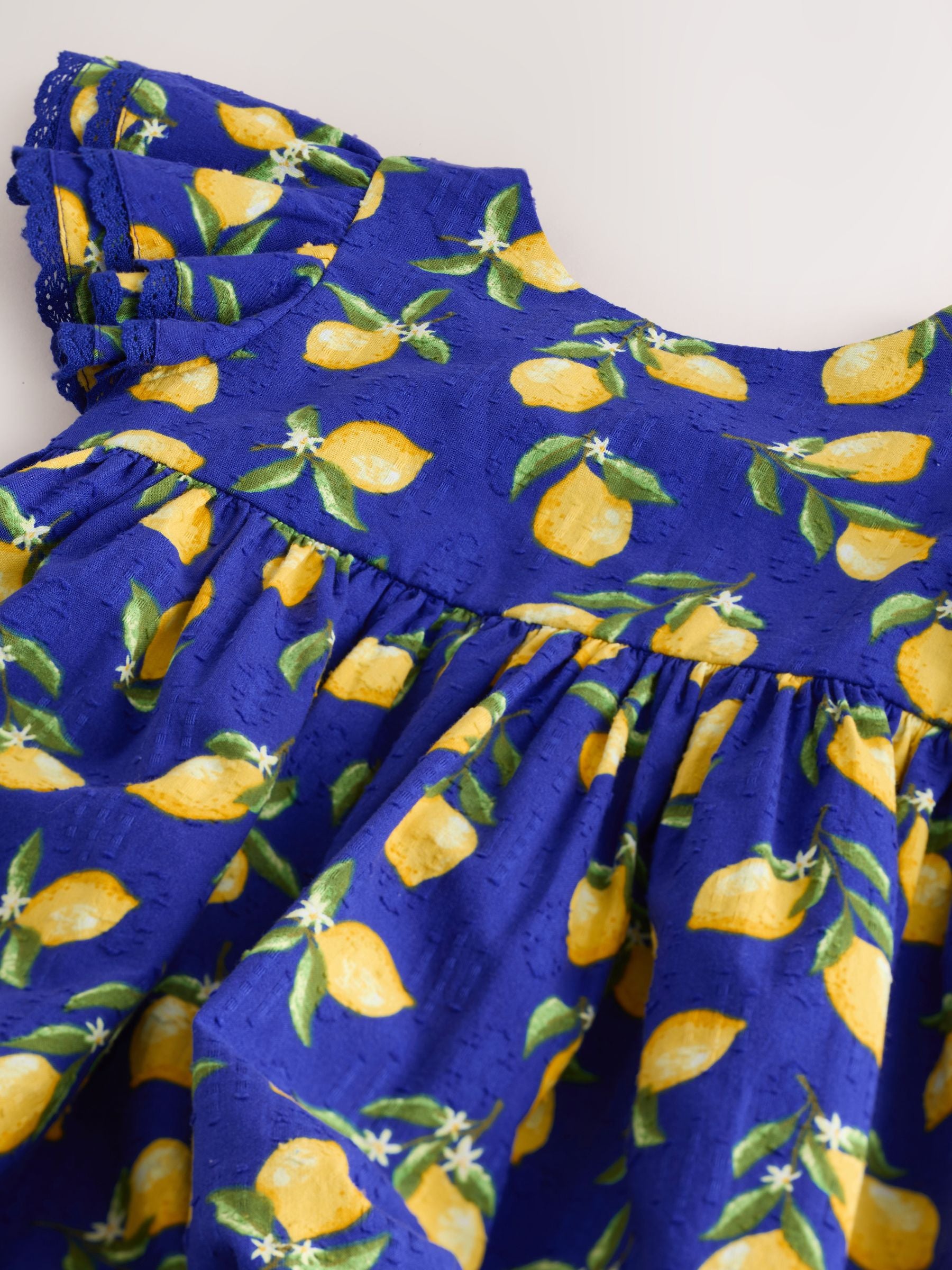 Blue Lemon Print Angel Sleeve Dress (3mths-8yrs)