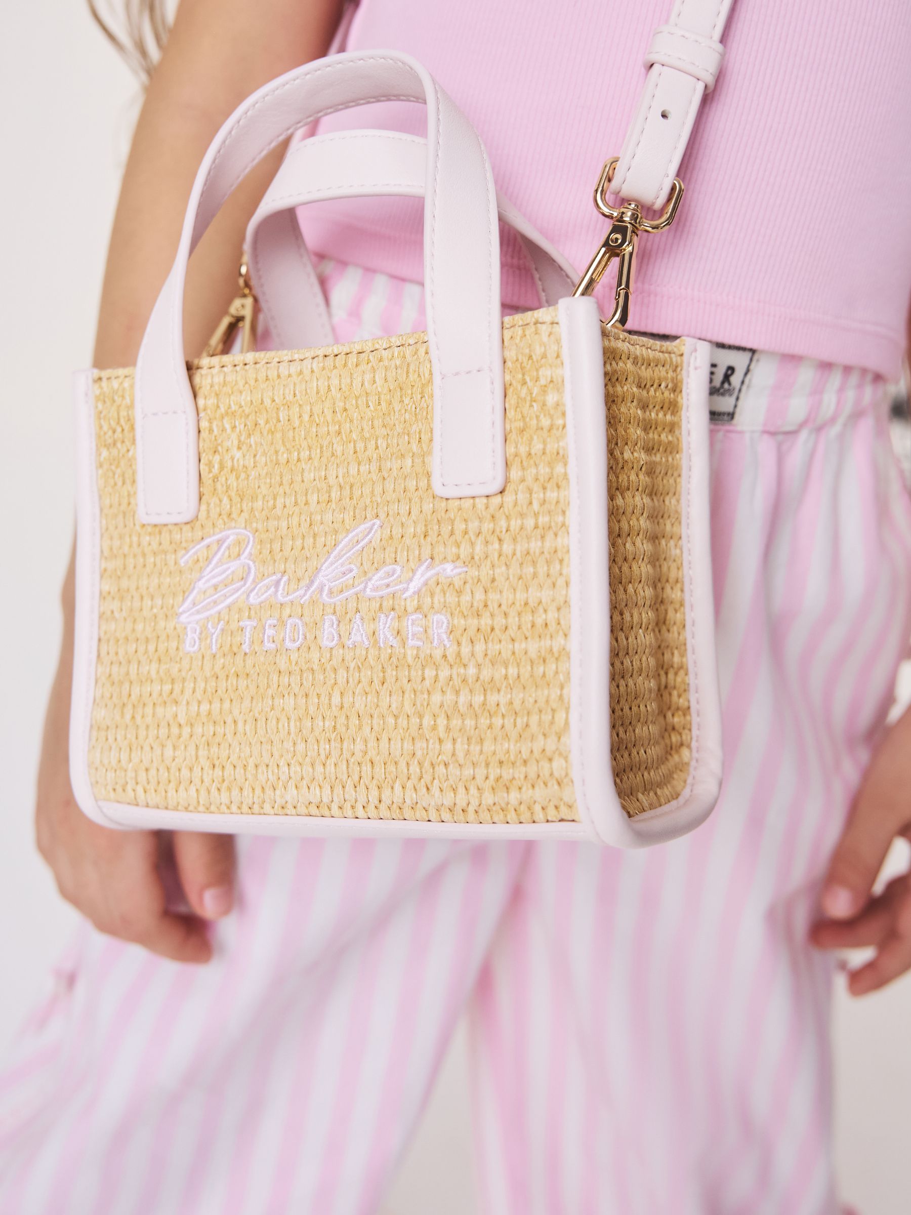 Baker by Ted Baker Natural/ Pink Straw Effect Cross-Body Bag