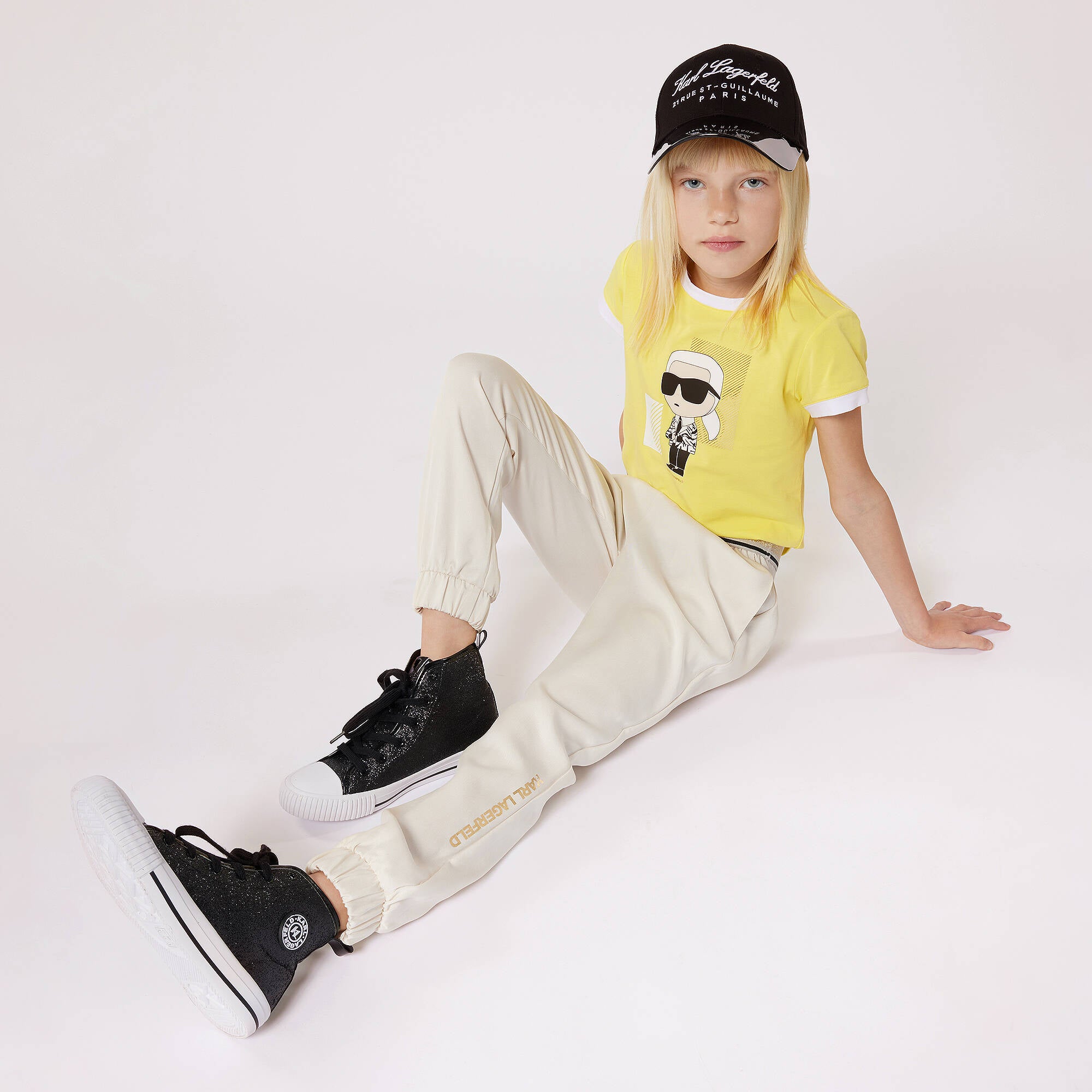 Girls Yellow Cotton Karl Ikonik T-Shirt