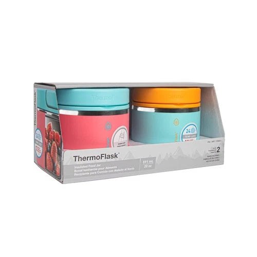 ThermoFlask 20oz Double Wall Insulated Food Jar 2-Pack Sugar Coral Maui Blue