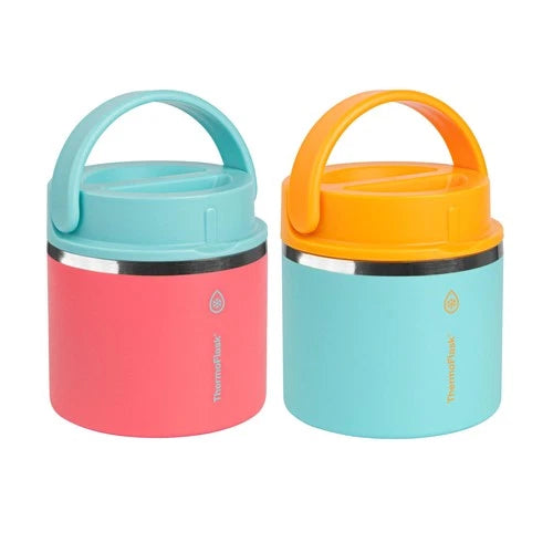 ThermoFlask 20oz Double Wall Insulated Food Jar 2-Pack Sugar Coral Maui Blue