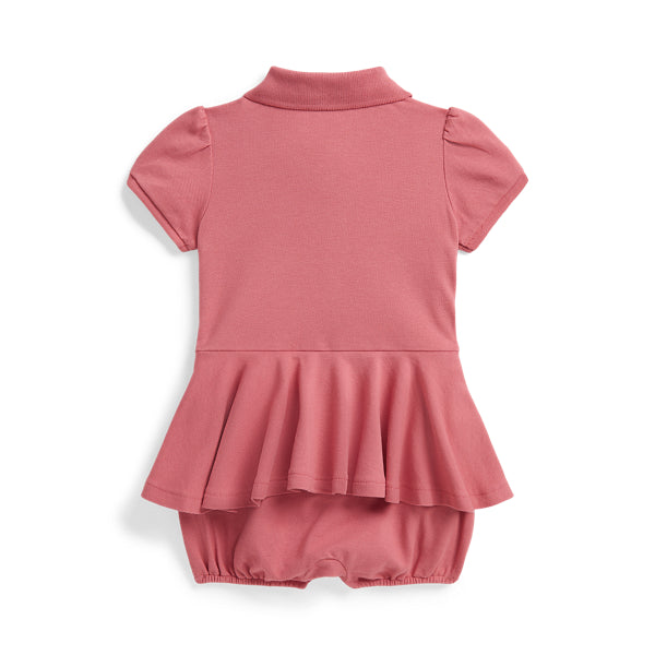 Stretch Mesh Peplum Polo Shortall