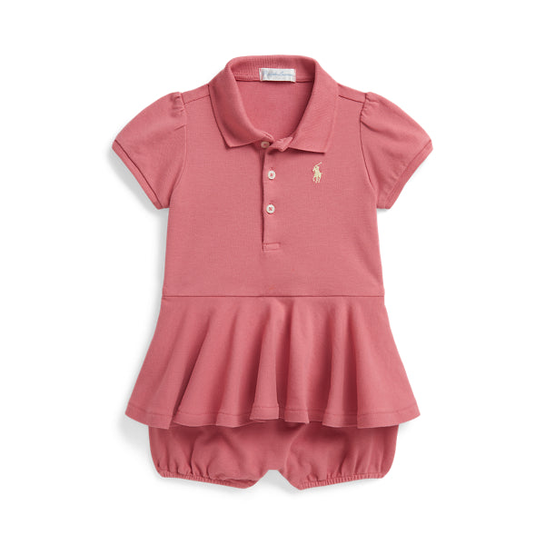 Stretch Mesh Peplum Polo Shortall