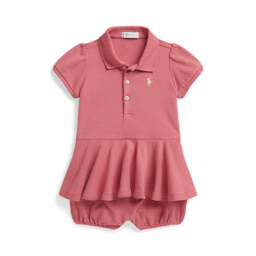 Stretch Mesh Peplum Polo Shortall