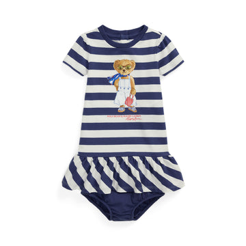 Striped Polo Bear Cotton Dress and Bloomer