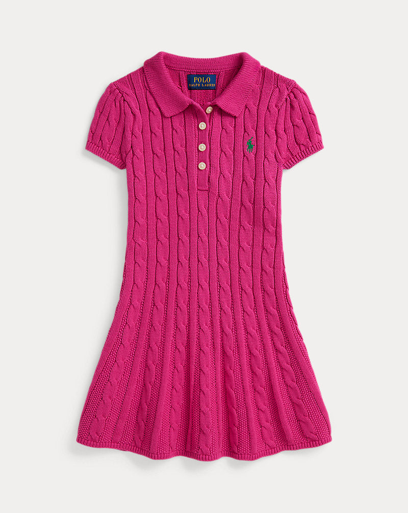 Cable-Knit Cotton Polo Sweater Dress