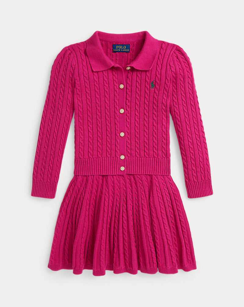 Cotton Polo Cardigan and Skirt Set