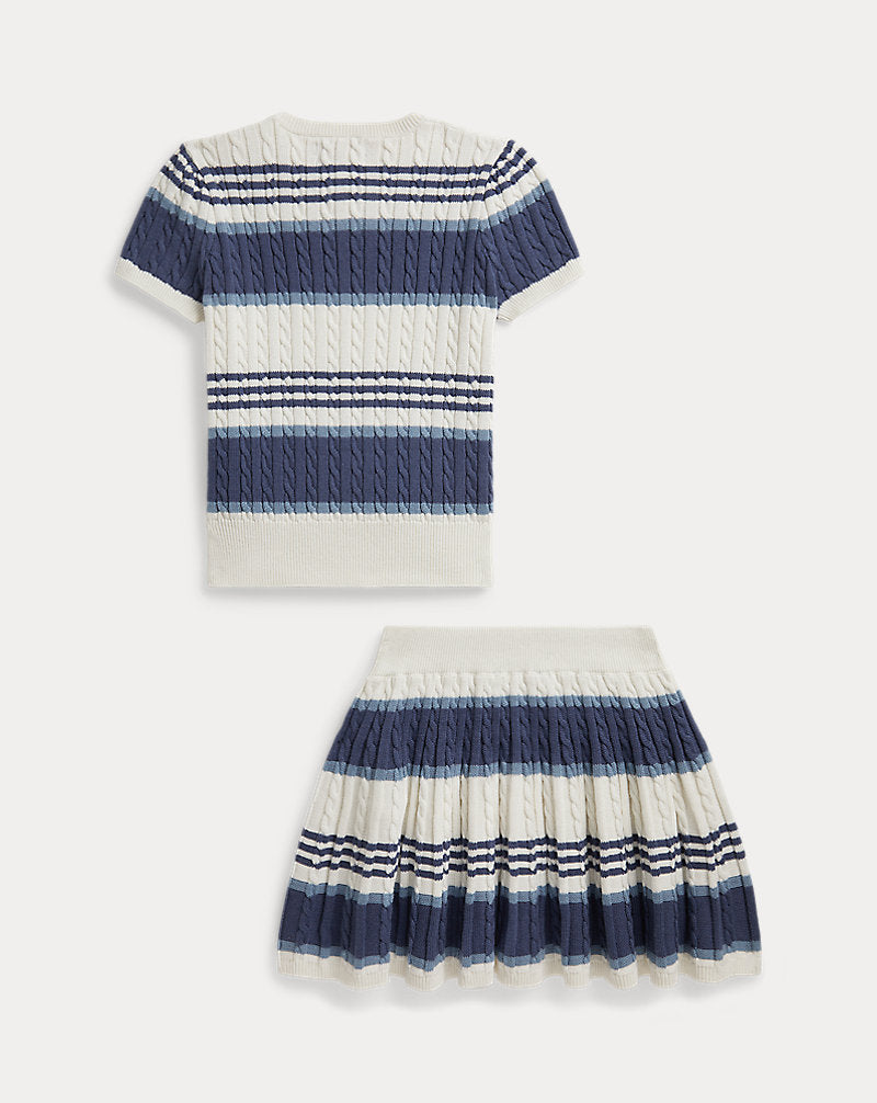 Striped Cable Cotton Sweater & Skirt