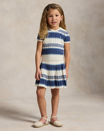Striped Cable Cotton Sweater & Skirt