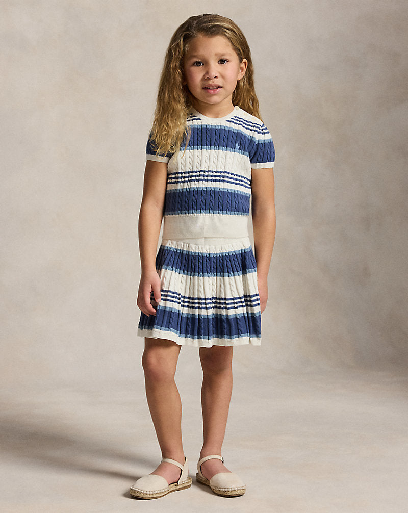 Striped Cable Cotton Sweater & Skirt