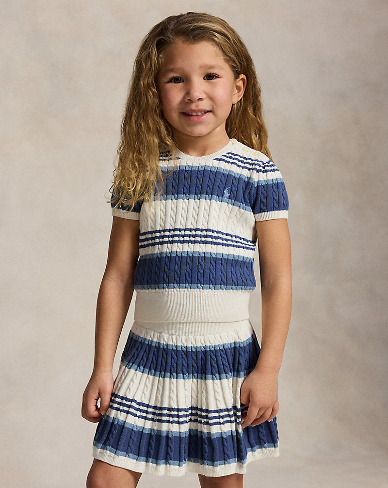 Striped Cable Cotton Sweater & Skirt