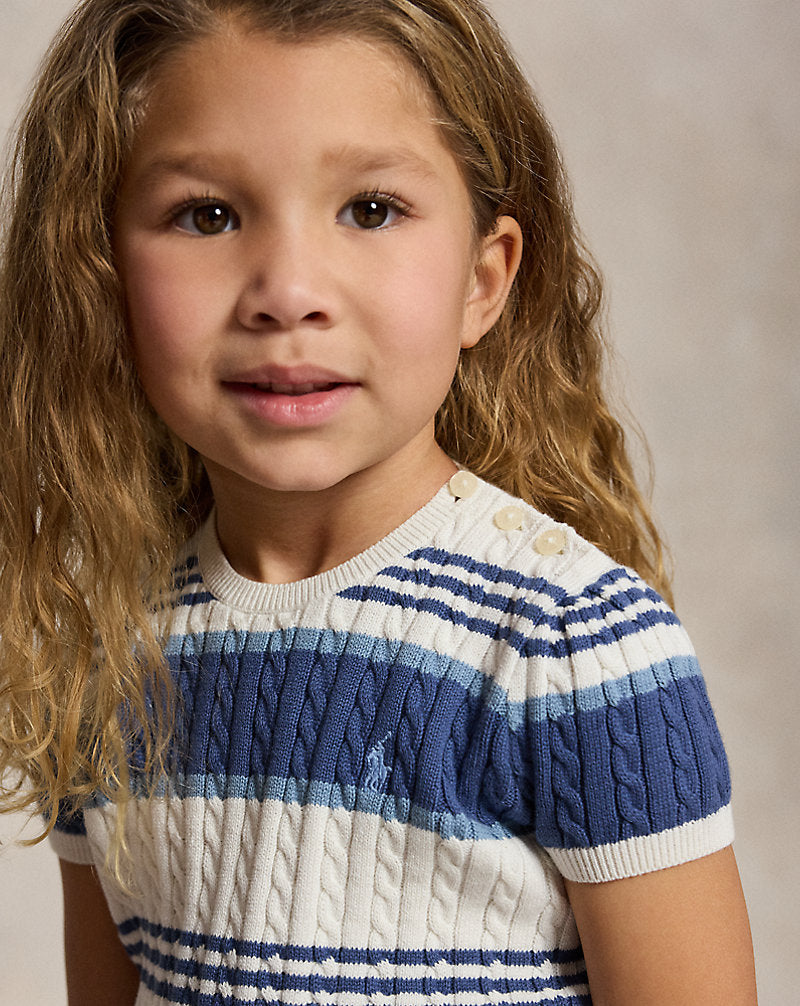 Striped Cable Cotton Sweater & Skirt