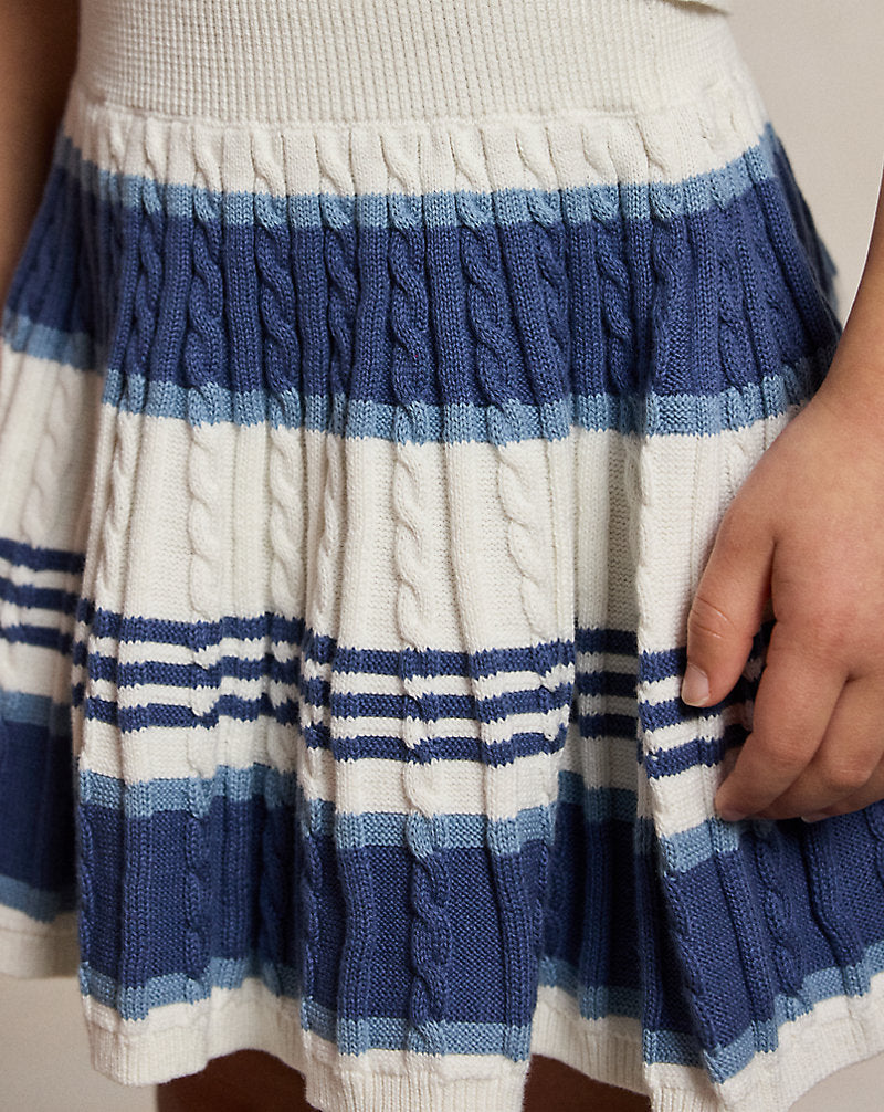 Striped Cable Cotton Sweater & Skirt