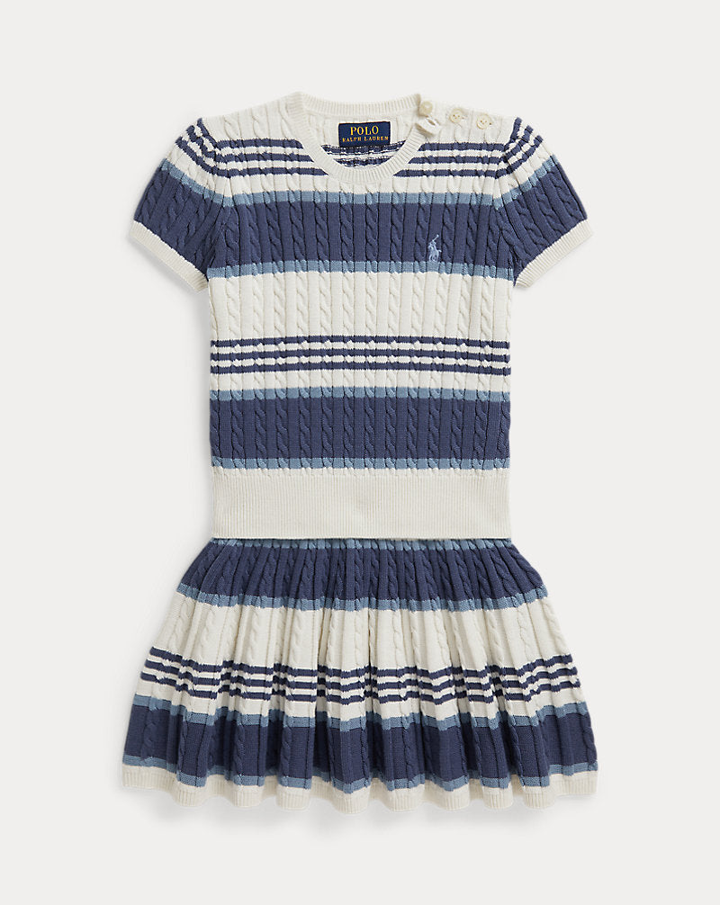 Striped Cable Cotton Sweater & Skirt