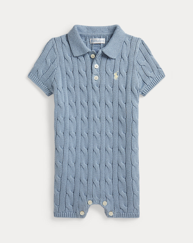 Cable-Knit Cotton Polo Shortall