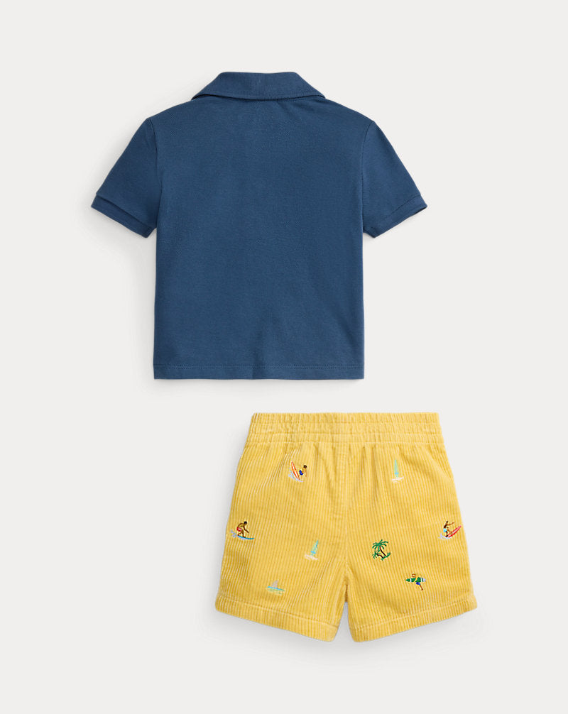 Cotton Mesh Polo Shirt & Corduroy Short