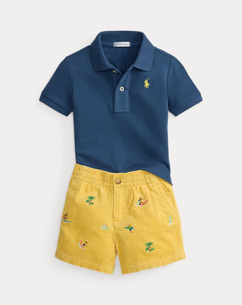 Cotton Mesh Polo Shirt & Corduroy Short
