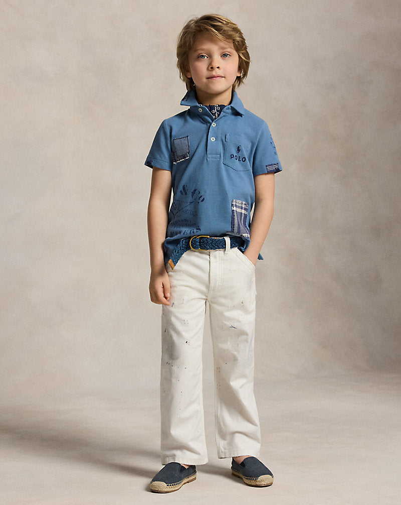 Patchwork Cotton Mesh Polo Shirt