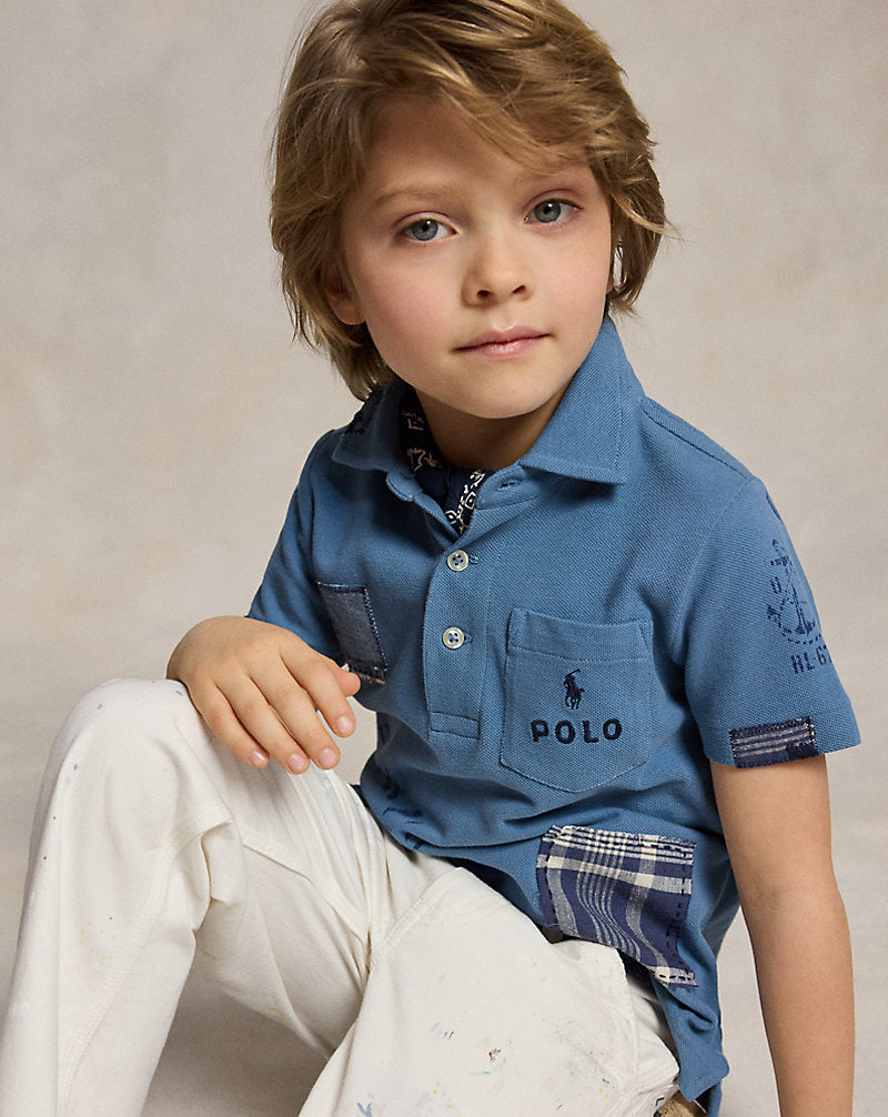 Patchwork Cotton Mesh Polo Shirt