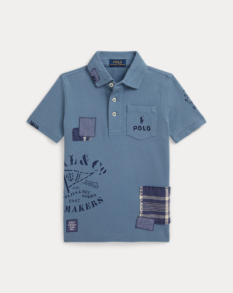 Patchwork Cotton Mesh Polo Shirt