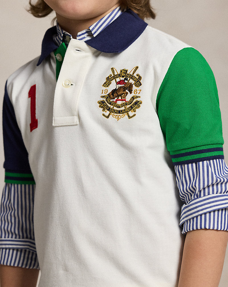 Color-Blocked Mesh Polo Shirt